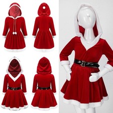 Kinder Mädchen Weihnachten Kleid Langarm Weihnachtskleid mit Kapuze Samt Kleider