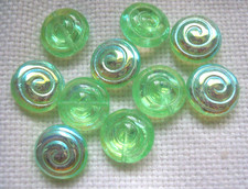 10  URANGLAS Perlen SCHNECKEN   GRÜN - AB -- dm  ca  14  mm UP 1052