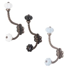 Garderobe Haken Shabby Keramik Eisen Wandhaken Kleiderhaken weiß schwarz grau