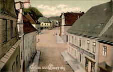 AK GRUSS AUS OBERSCHLESIEN JAUERNIG FREIWALDAU STRASSENANSICHT + HOTEL COL. 1920