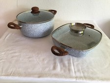 Topf-Set, Bratentopf-Set 4 tlg. Granit-Look grau mit braunen Griffen