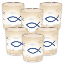 Windlicht Teelicht 6cm FISCH blau Geschenk Deko KERZE Kommunion Konfirmation neu