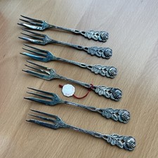 Antiko Hildesheimer Rose 6 Kuchengabeln 100 Silber Feinsilberauflage - Sehr Alt