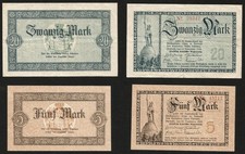 Groß-Notgeld Lot Lippe Fürstlich Lippische Regierung in Detmold 5 / 20Mark 1918