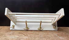 Vintage Wandgarderobe Shabby Landhaus Holz altweiß Messinghaken Hutablage 60er