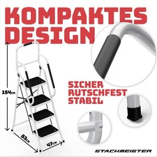 Sicherheitsleiter 4 Stufen Klappbar, Tüv, Trittleiter Mit Handlauf, Rutschfest