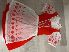 Mädchen-Dirndl rot/weiß mit Schürze  & Bluse Gr. 110 Blüten bestickt