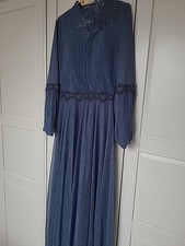 Abiye Abaya Abendkleid Tesettür Modest Blau Glitzer Gr. 38