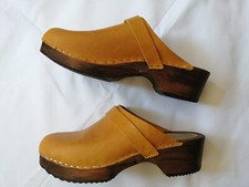 MOHEDA Sweden Clogs Schweden Holzclogs Leder Gelb Braun Senf Curry Gr. 39 Top!! 