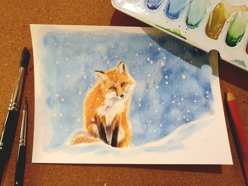Aquarell fuchs schnee - aquarell, im