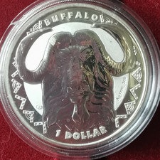2023 Sierra Leone, 1 Dollar,  Büffel, 1 Oz Silber,  the big five