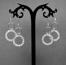 Ketten,1x Gold/Silber Edelstahl-Halskette m.Strass Steine Anhänge/1Paar Ohrringe