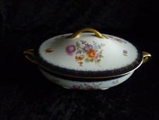 Rosenthal Selb Bavaria Botticelli Terrine / Schüssel, Blumenmuster Kobalt Gold