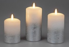 Formano LED Wachs Kerze weiss silber Flamme Flacker Optik mit Timer Größe wählen