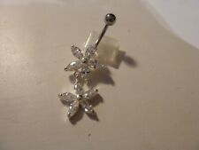 PIERCING Bauchnabelpiercing Belly - Edelstahl silber  2 gr. Blüten Kristall klar