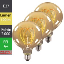 3X 2W LED G95 Vintage Gold Glühbirne Retro Edison Glühlampe E27 dekor Kugel