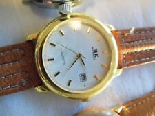 Vintage Armbanduhr RK Monaco Quartz 35mm vergodet Lederarmband