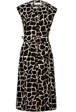 Damen Kleid Leinen Hemdblusenkleid 42 M schwarz beige Giraffe Gürtel neu 734