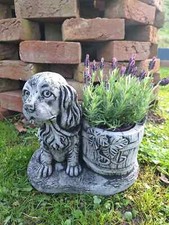 Gartenfigur Steinfigur Hund Blumentopf Deko Haus Garten Frostsicher Handarbeit