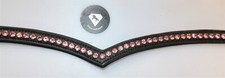 V Stirnriemen Leder Schwarz weich unterlegt Strass rosa pink WB 42 cm