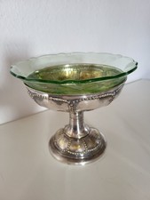 Antiker versilberter Tafelaufsatz mit Glaseinsatz grün Punze Obstschale