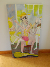 Nachlass-selten original Gemälde-Strassen Musik-KO/01-Erotik-Pop Art-Surreal-Rar