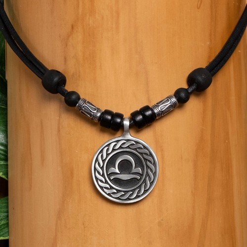 Leather necklace zodiac libra - necklace,