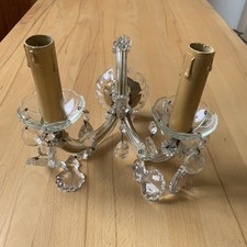 Antike Wandlampe aus Kristall Leuchte Glaskristalle Goldfarben Transparent 29x30