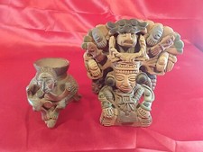 2 Aztekische Skulpturen Figuren Terrakotta Blumen Vase Handarbeit Mexico (1975)