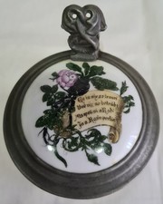 Alter Bier Krug mit Zinndeckel und Malerei - Vintage