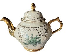 Teekanne 1,4 Liter  Rosenthal Sanssouci grüne Blume elfenbein  Vergoldung rar !!