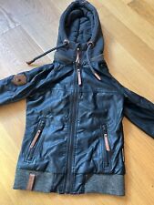 Naketano Sweat-Jacke Kapuze Lederimitat Gr. S / 36 grau schwarz