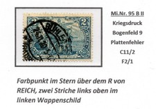 DR Germania Mi.Nr. 95 B II mit ARGE-Handbuch-Plattenf. Bogenfeld 9, RAR (111)
