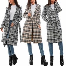 Mantel Single Breasted Lang Frau Winter Kader Check Gürtel TooCool VI-6917