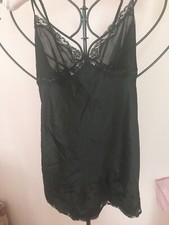 Babydoll Negligee Dessous Reizwäsche Teddy Spitze schwarz Seide Gr. S 