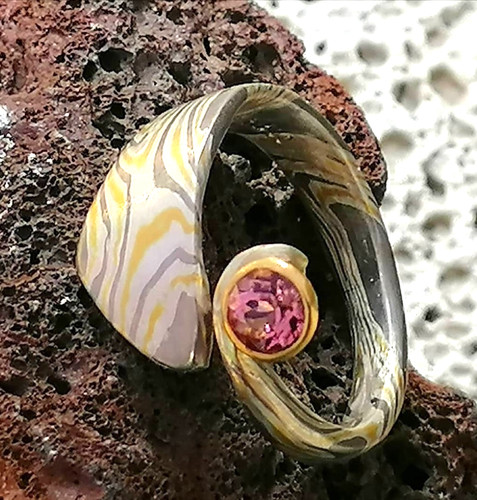 Ring mokume gane pink - ring,