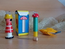 DDR Holz Strickliesl Strick Pilz Plaste OVP Nähzeug Handarbeit Vintage Wolle