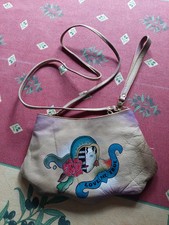 Handtasche, Leder, bemalt ähnlich wie Anuschka,  30cm Ziegenleder 