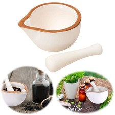 Keramik Mörser Stößel Set Braun Weiß 12cm Gewürz-Mörser Kräuter Zerkleinerer