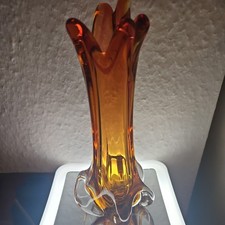 Murano Sommerso Zipfel Vase Design Flavio Poli 21cm Rot Gelb Vintage 