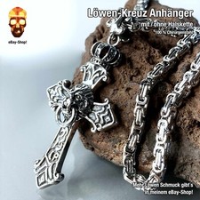 Kreuz Löwe Anhänger Halskette Edelstahl Sternzeichen Löwenkopf Herren Horoskop 2