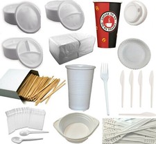 Geschirr Besteck Becher Gabel Löffel Messer Teller Menü Picknick Serviette ToGo