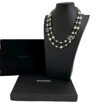 Chanel Vintage Perlenkette 2017P Silber mit 5 Kristall CC Promie Halskette OVP