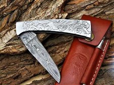 Mittelalter Damast Taschenmesser Damascus Folding Knife Damast EM-08 Steel
