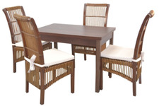 5tlg. Tischgruppe bestehend aus 4 Stühlen mit Kissen, 1 Esstisch ausziehbar