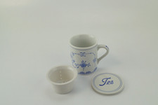 August Warnecke Friesisch Blau Teetasse Sieb & Deckel – Porzellan Zwiebelmuster