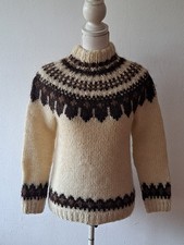 Vintage Damen Island Norweger Strick Pullover Gr. S Wolle Handarbeit Icewool