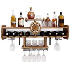 Weinregal Holz Wand mit 4 Ebenen, Flaschenhalter Flaschenregal  Weinflaschenhalt