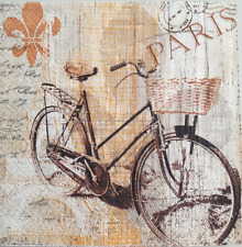 3 Servietten Paris Vintage Nostalgie Fahrrad Bike Schrift Stempel Letter Rarität