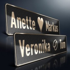 1x Hochzeit Aluschild | Wunschtext Goldprägung | Herz & Ringe | Schwarz Glitter